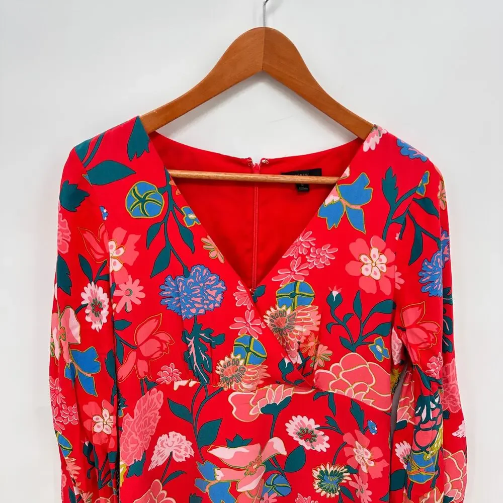 J. Crew V Neck Red Floral Mini Dress // 6